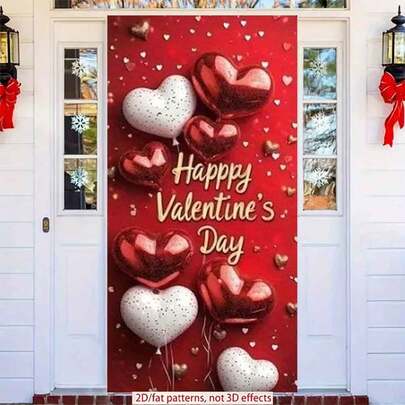 2D Plane, 1 Pc Valentine's Day Door Curtain, Red And White Balloons And Happy Valentine's Day Logo Pattern Design, Valentine's Day Holiday Decoration Door Curtain, Suitable For Home And Holiday Surprise Decoration