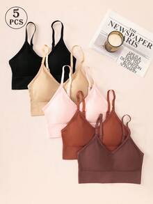 5pcs Women's Underwear Set: High Support V-Neck Seamless Sports Bra - Soft, Comfortable, Breathable, Skin-Friendly