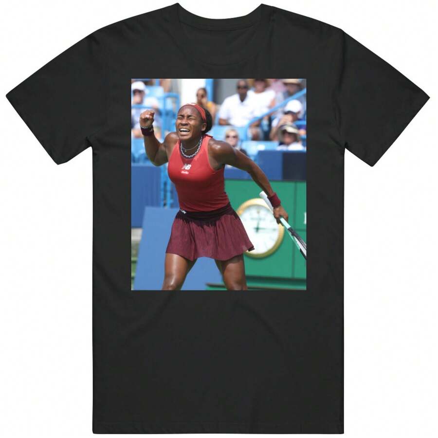 Coco Gauff US Open Champion Tennis Fan T ShirtMulti Image Design Short Sleeve Y2K Style Oversized Hoodie Suitable For Summer Machine Washable For Casual Daily Occasions And Gaming Events Plus Size Clothes Business Casual Hoodies Graphic Tops Casual Wear Sweatshirt - màu đen - Xem 1