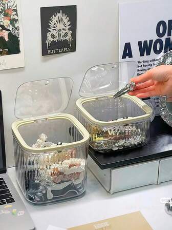 1 Pc Transparent Desk Storage Box, Desk Display Storage Box, Creative Press Type Open Cover, Suitable For Storing Cosmetics, Stationery, Toys, Sundries, Etc.