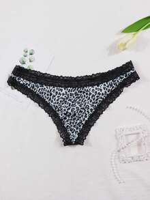 Morvia Leopard Print Lace Trim Sexy Panty - Multicolor - View 7