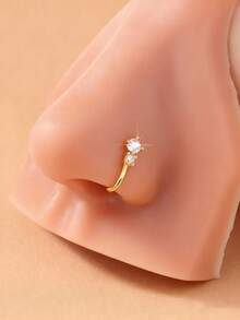 1 件个性化简约 U 型鼻夹，闪亮 CZ 水滴设计，立方氧化锆鼻环，女士无孔鼻夹饰品，金色 - 金黃色 - 查看 2