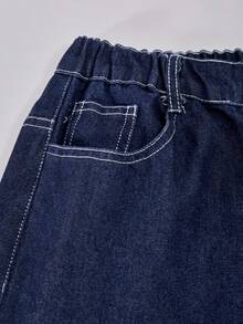 少女日常通勤休闲宽松阔腿牛仔裤 - 藍色 - 查看 7