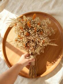 1 Bouquet Mixed With Baby's Breath, Gypsophila, Bunny Tails, And Gem Grass, Natural Floral Bouquet For Tabletop Vase, Wedding, Bridal Bouquet, Home/Office Decor, Party - Orange - View 2