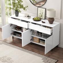 White Sideboard, Drawers, Gold Handles, Gold Legs, Smooth Drawer Slides, 140*35*76cm, Dining Room Sideboard, Kitchen Cabinet, Storage Cabinet, Lift Drawers, Chest Of Drawers