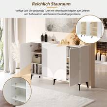White Sideboard, 160 Cm Wide, Multifunctional Sideboard, Chest Of Drawers, Tall Cabinet With Adjustable Shelves, 4 Doors, Metal Legs