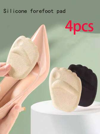 4片装前脚掌防滑吸汗硅胶半码鞋垫，适用于女士高跟鞋，防止疼痛，隐形凉鞋粘贴式鞋垫