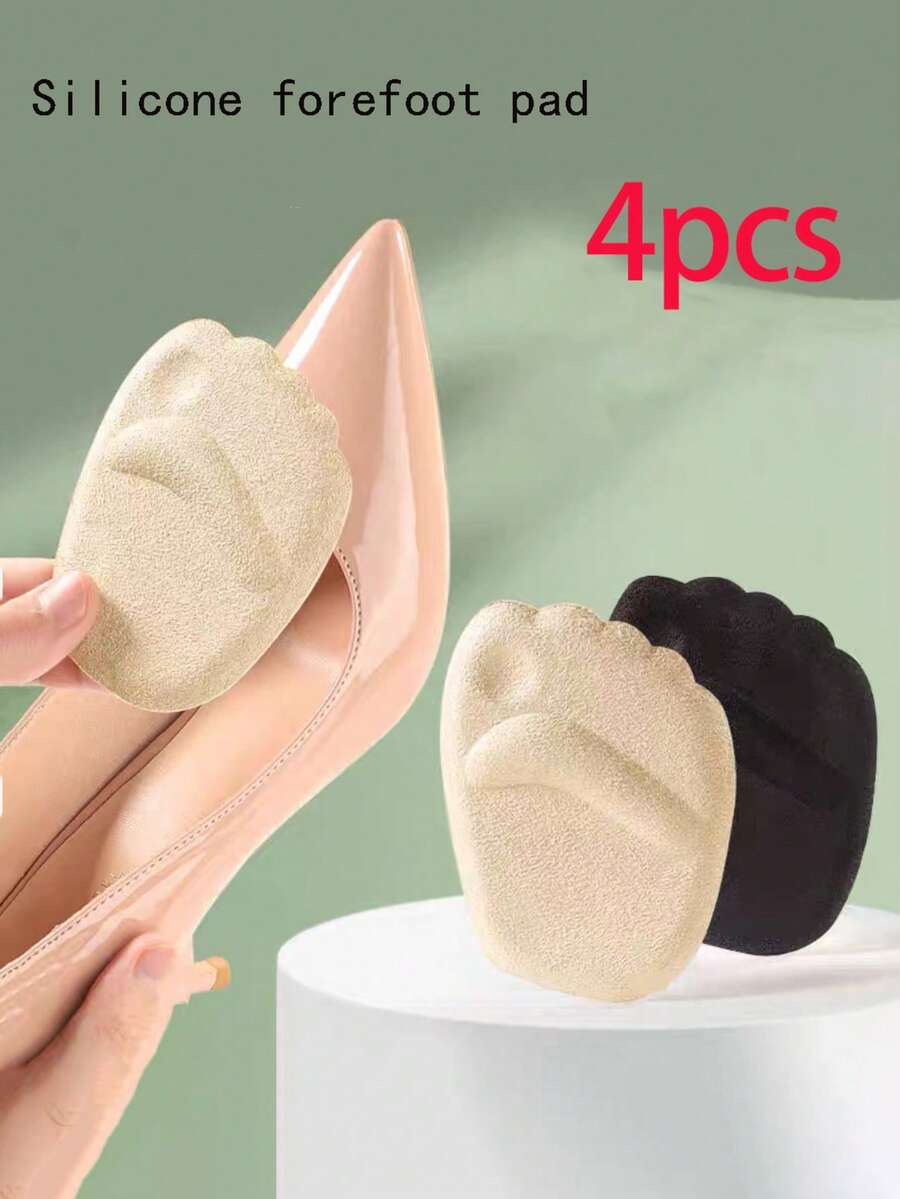 4片装前脚掌防滑吸汗硅胶半码鞋垫，适用于女士高跟鞋，防止疼痛，隐形凉鞋粘贴式鞋垫