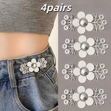 1/4 Pair Floral Pattern Denim Cinch Belt, Instant Buckle, Metal Waist Adjuster, Removable Seamless Denim Needle, Adjustable Belt Flower Buckle - Multicolor - View 12