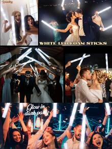 36 件 LED 白色泡沫棒白光闪光欢呼棒婚礼棒婚礼新娘礼物派对单夜灯狂欢派对发光氛围用品夏季生日礼物海滩返校学校用品房间装饰