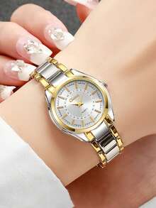 两枚女士奢华腕表，圆形表盘，双色不锈钢表带。时尚设计，适合日常通勤、约会及其他场合。是送给女友、家人和朋友的贴心礼物，适合母亲节、生日、圣诞节及日常佩戴，尽显品质与优雅。不含包装盒。