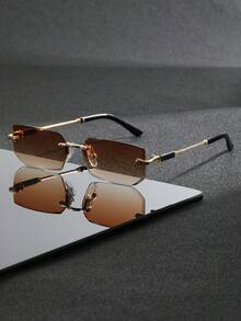 1 Pair Men's Vintage Metal Rimless Square Fashion Glasses, Suitable For Stylish Outfits, Essential For Travel, Great Gift - 彩色 - 查看 16