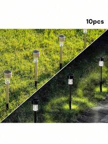 Luces solares para jardín, paquete de 10 luces solares, luces de estaca para jardín, luces LED impermeables para caminos, luces solares, ideales para pasarelas, césped, patios, jardines, piscinas - Blanco - Ver 3