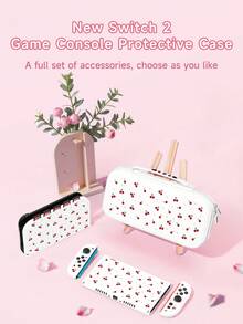 1个可爱樱桃波点图案保护壳，兼容Switch2 (2025)/Switch NS/Switch OLED/Lite，Switch/Switch 2游戏机配件，全套包含收纳袋、卡槽底座，Switch玩家的最佳礼物 - 彩色 - 查看 1