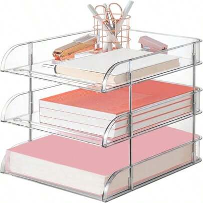 Desk Organizer And Storage,4-Tier Paper Letter Tray Organizers,Stackable Clear Desktop Organizer For Documents,Book Magazine Storage,Office Supplies, (Clear,4 Pack)