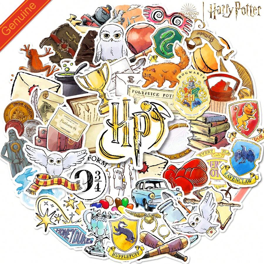 Harry Potter 50Pcs Hogwarts Props Vinyl Stickers Waterproof Gifts, Harry, Hermione, Hedwig Cartoon For Water Bottles Laptop Bumper Water Bottles Computer Phone Hard Hat Car And Decals[Officially Licensed] - Multicolor - View 1
