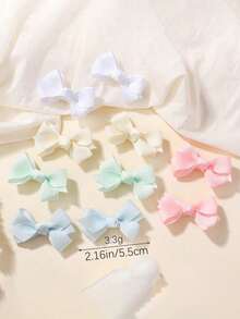 16pcs Solid Color Handmade Ribbon Bow Hair Clips For Girls, Suitable For Daily And School Wear - Multicolor - View 2