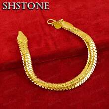 18K Gold Plated 10mm Flat Snake Bone Bracelet, Suitable For Men And Women, Exquisite Luxury Party Jewelry Wedding Accessory Gift - Gold - View 2