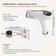 1台脉冲光激光脱毛仪，触控操作，5档亮度调节，999,990次闪光，电解脱毛，无痛永久脱毛，IPL激光脱毛，适用于女性比基尼部位、腿部和全身，家用脱毛 - 查看 11