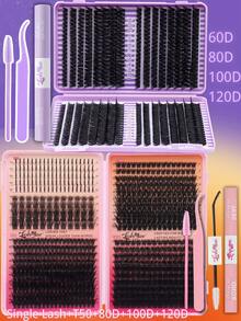 1BOX/2BOXES 640PCS/1280PCS Lash Cluster Set, Individual Cluster Lashes, D/DD Curl 0.35-0.63inch Effect DIY False Lashes, 50D+60D+80D+100D/50D+80D+100D+120DD Mixed Density, Natural Fluffy & Thick, 0.07mm Mink-Like Hair, Includes Eyelash Glue, Tweezers & Brush, For Christmas, Halloween, Party, Daily Wear, Essential Beauty Tools, Beauty & Health, Festive Glam Beauty, Eye Lash Clusters, Individual Eyelashes, Lashes, Fake Lashes - 黑色 - 查看 16