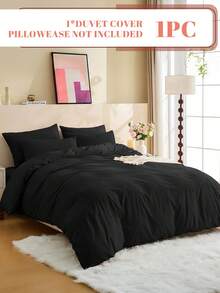 2/3件套纯色被套套装，床上用品，超柔软抗起球，亲肤透气，四季皆宜，可机洗，时尚卧室/婚礼装饰，多种尺寸可选，不含被芯和枕芯，家居必备，带拉链，卧室装饰，送父母/朋友的礼物，黑色 - 黑色 - 查看 2