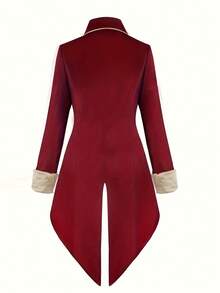 男士天鹅绒中世纪刺绣长外套 - 酒紅色 - 查看 2