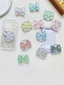 1PC Sparkling Bow Magnetic Suction Phone Airbag Bracket, Stable And Extendable Desktop Lazy Ring Buckle Bracket - Multicolor - View 3