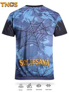 意大利那不勒斯男式足球球衣和青少年圆领T恤，饰有万圣节和意大利风格图案。适合观看意大利队比赛、足球训练、健身房锻炼、派对和日常穿着。也是送给足球迷的贴心礼物。 - 霧霾藍 - 查看 3