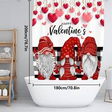 1pc/4pcs Romantic Valentine's Day Themed Shower Curtain Set, Includes Gnome, Heart, "Happy Valentine's Day", Plaid Background, "LOVE" Text Design Shower Curtain, Bath Mat, Toilet Seat Cover, 12 Hooks, Machine Washable, Artistic Design, Suitable For All Seasons, Valentine's Day Shower Curtain, Bathroom Decor - Multicolor - View 12