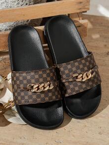 Women's Summer Fashion Sandals, Decorated With Chain, High-End , Lightweight And Simple, Breathable And Easy To Wear Design - Brown - View 5