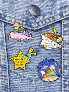 1枚可爱卡通金属胸针，“王子与玫瑰”童话胸针，纸飞机和星球时尚配饰，金属徽章背包装饰，送给朋友的最佳礼物，圣诞礼物，别针，胸针