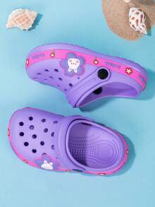 1 Pair Kids Soft EVA Breathable Non-Slip Wear-Resistant Cartoon Animal Design Beach Sandals, Cute Rabbit Clogs For Girls Garden/Beach, Summer - Purple - View 5