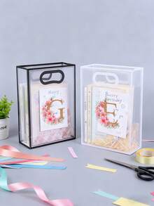 5/1pc Gift Bag, A-Z 26 Letter Design Waterproof Gift Bag - Fashionable Portable Wedding Gift Bag, Small Black & White PVC Transparent Tote Bag, Insertable Christmas Gift Bag, Wedding Gift, Holiday Gift