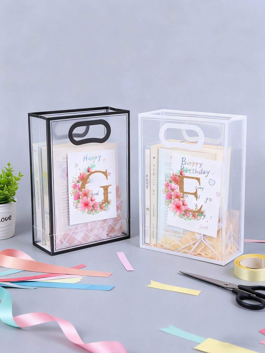 5/1pc Gift Bag, A-Z 26 Letter Design Waterproof Gift Bag - Fashionable Portable Wedding Gift Bag, Small Black & White PVC Transparent Tote Bag, Insertable Christmas Gift Bag, Wedding Gift, Holiday Gift