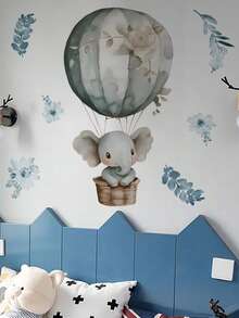 1/2/3pcs Cute Elephant Hot Air Balloon & Floral Creative Wall Stickers, Home Decor Wallpaper, Suitable For Indoor/Outdoor Decoration, Ideal For Thanksgiving, New Year Home Decor And Gifts - Multicolor - View 5