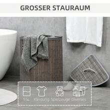 HOMCOM 55L Square Bamboo Laundry Basket With Lid And Bag, 38 X 38 X 57 Cm, Grey