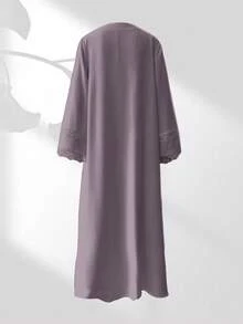 蕾丝边开衫套装，包含无袖衬里连衣裙和雪纺围巾 - 轻盈、优雅、透气，适合春夏穿着 - 淺灰紫 - 查看 6