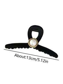 1 件女士大号黑色毛绒仿珍珠十字发夹，优雅甜美简约校园风格，适合派对、舞蹈、日常使用发夹爪夹发夹发夹发夹发夹发夹，休闲秋冬发饰，适合女士度假装扮 - 黑色 - 查看 3