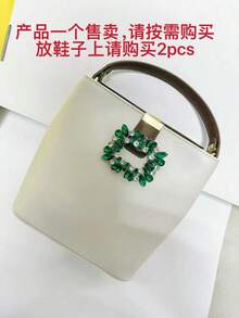 1pc Classic Versatile Crystal Shoe Clip Accessory, Rhinestone Metal Detachable Shoe Decoration For Bridal High Heels And Other Shoes - Green - View 4