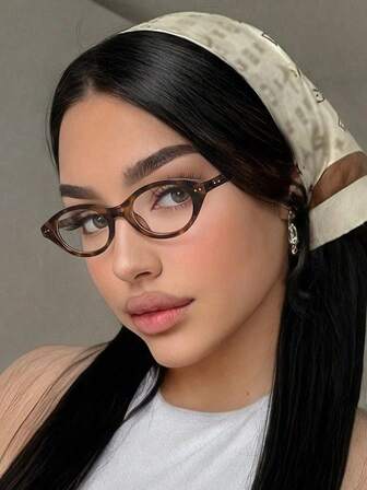 1 Pair Women's Leopard Print Oval PC Frame Minimalist Solid Color Rivet Small Frame Retro Plain Glasses, Suitable For Daily Commute, Study, Writing, Street Photography, Vacation Travel, Summer Beach Accessories, Refined Summer Accessories, Back To School Outfit
