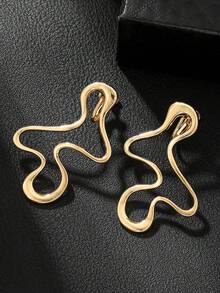 1 Pair Minimalist Asymmetrical Line Liquid Metal Geometric Clip-On Earrings, Versatile No Piercing Earrings - Clip - View 6