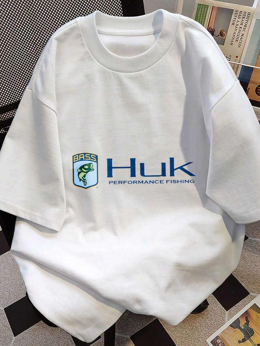 Men's Print T-Shirt - Bass Huk Performance Fishing Logo Print Casual Round Neck Short Sleeve Tee For Urban Streetwear, All-Season Comfort Fit
-White - 白色 - 查看 1