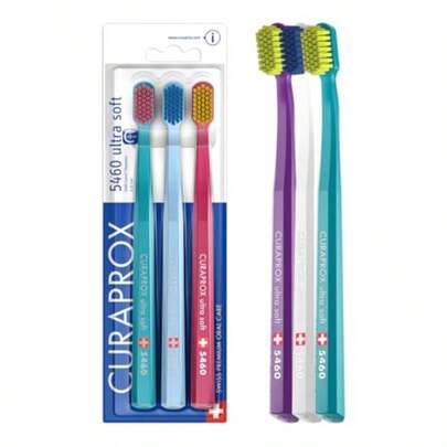 SLAW Curaprox CS 5460 Ultra-Soft Toothbrush For Sensitive Teeth And Gums Gentle Plaque Removal 3-Pack Random Colour