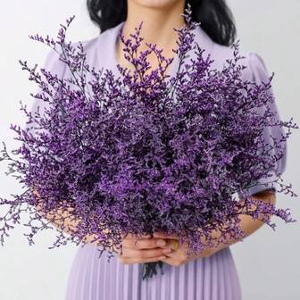 [20 Stems Purple Statice Flowers] 20 Stems Statice Dried Flowers, Rustic Wooden Vase, Artistic Craft, Home Living Room Bedroom Window Display, Handmade Floral Arrangement,For Valentine'S Day,Rustic Holiday(Purple).