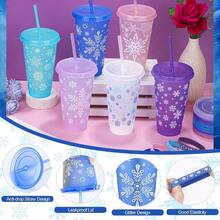 WSXC 24 Pieces Snowflake Party Favors Cups Set 24 Oz 12 Frozen Themed Cups With Lids And Straws 12 Silicone Bracelets Reusable Plastic Tumblers For Winter Theme Holiday Birthday Party Supplies - 藍色 - 查看 3