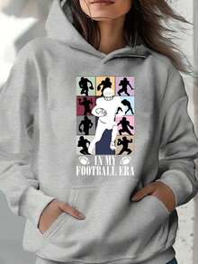 Unisex Hoodie Football Player Silhouette And Text Print Hoodie For Casual Wear Gift For Family And Friends - Xám - Xem 1