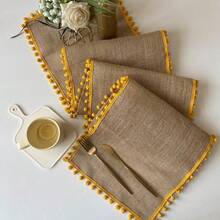1pc Tasseled Table Runner, Square Jute Pom Pom Tabletop Decor, Christmas Party Holiday Tablecloth, Reusable Wedding Festival Table Mat - Multicolor - View 15