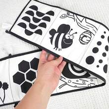 1 Stück Schwarz-Weiß Kontrast Stoffbuch Spielzeug für Babys, faltbares Aktivitäts-Stoffbuch für visuelle Anregung & Frühförderung, geeignet als Geschenk für Neugeborene - Verschiedenfarbig - Übersicht 4