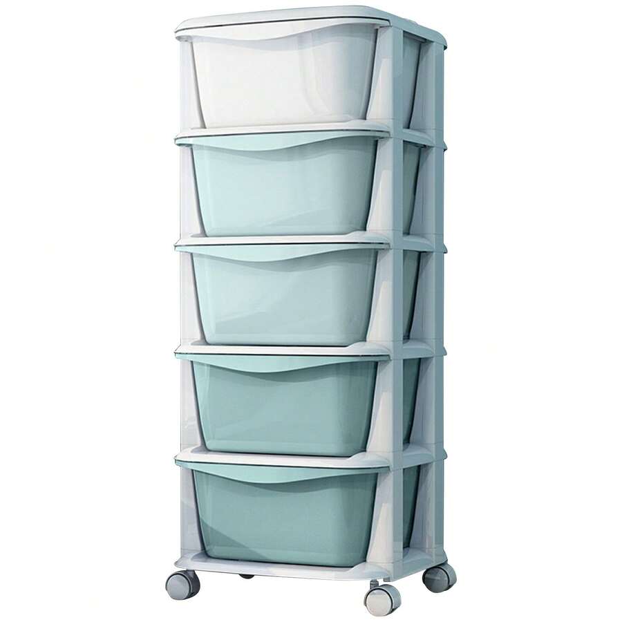 5-Drawer Storage Cart - Plastic Rolling Organizer With Wheels - Green - View 1