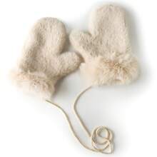 Furry Gloves Winter Korean Version Cute Versatile Plush Warm Gloves Solid Color Mink Fur Mittens - 橘色 - 查看 5